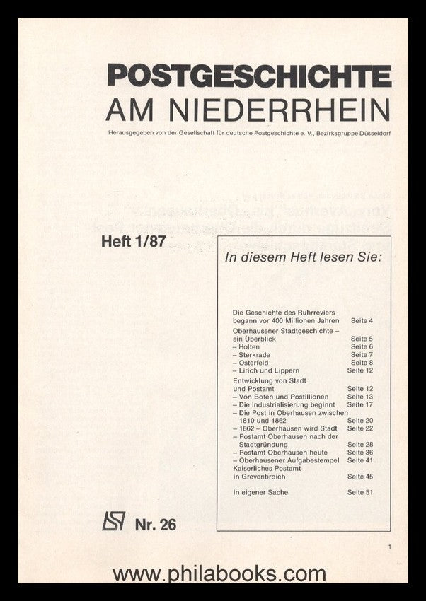 NIEDERRHEIN: Postgeschichtliche Blätter am Niederrhein Heft 1/87,  ...