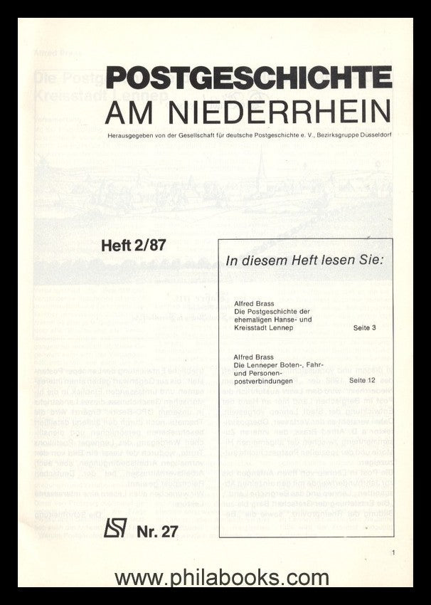 NIEDERRHEIN: Postgeschichtliche Blätter am Niederrhein Heft 2/87,  ...