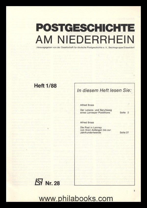 LOWER RHEIN: Postal history sheets on the Lower Rhine issue 1/88, ...