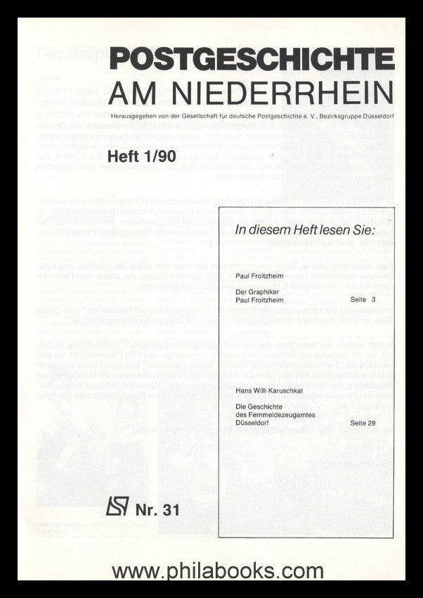 NIEDERRHEIN: Postgeschichtliche Blätter am Niederrhein Heft 1/90,  ...