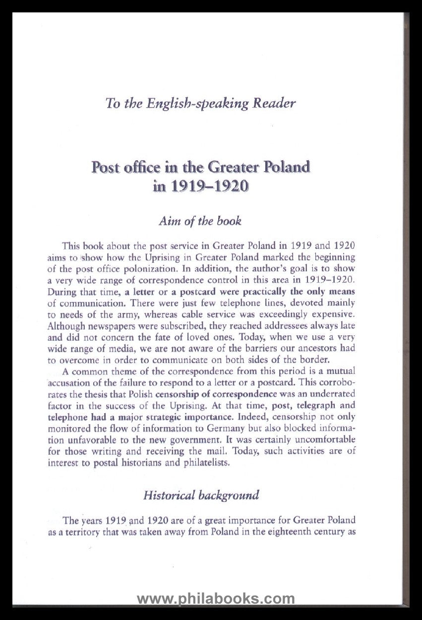 Auleytner, Prof. Dr. J., The post office in Greater Poland 1919 – 1920, Warsaw...