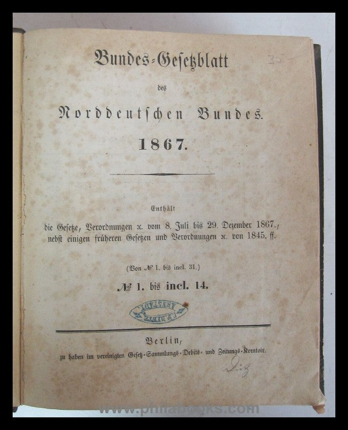 1867, 1869, 1870, Bundes-Gesetzblatt des Norddeutschen Bundes in 3 ...