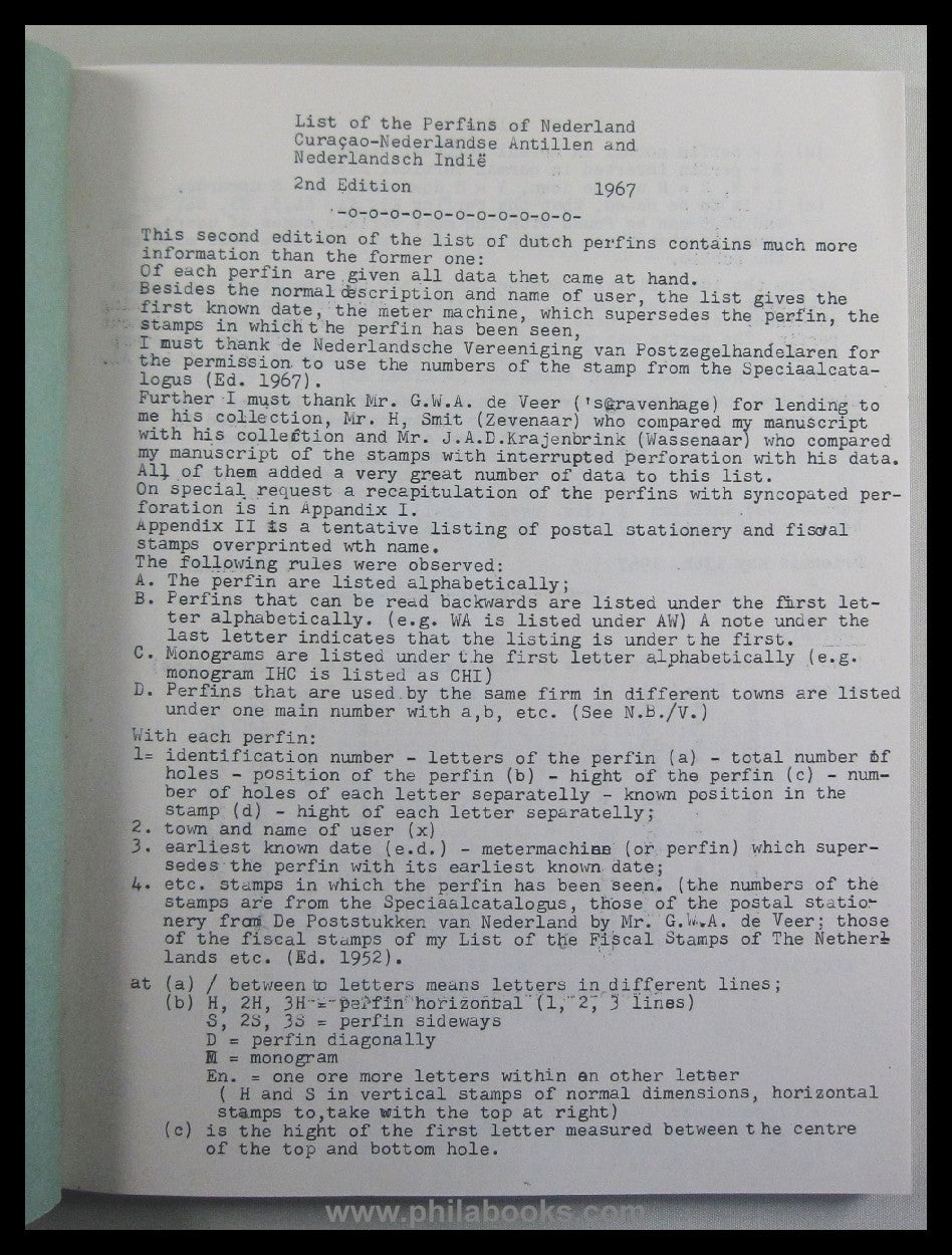 Enschedé, E. J., List of the Perfins of Nederland Curacao, Nederla ...