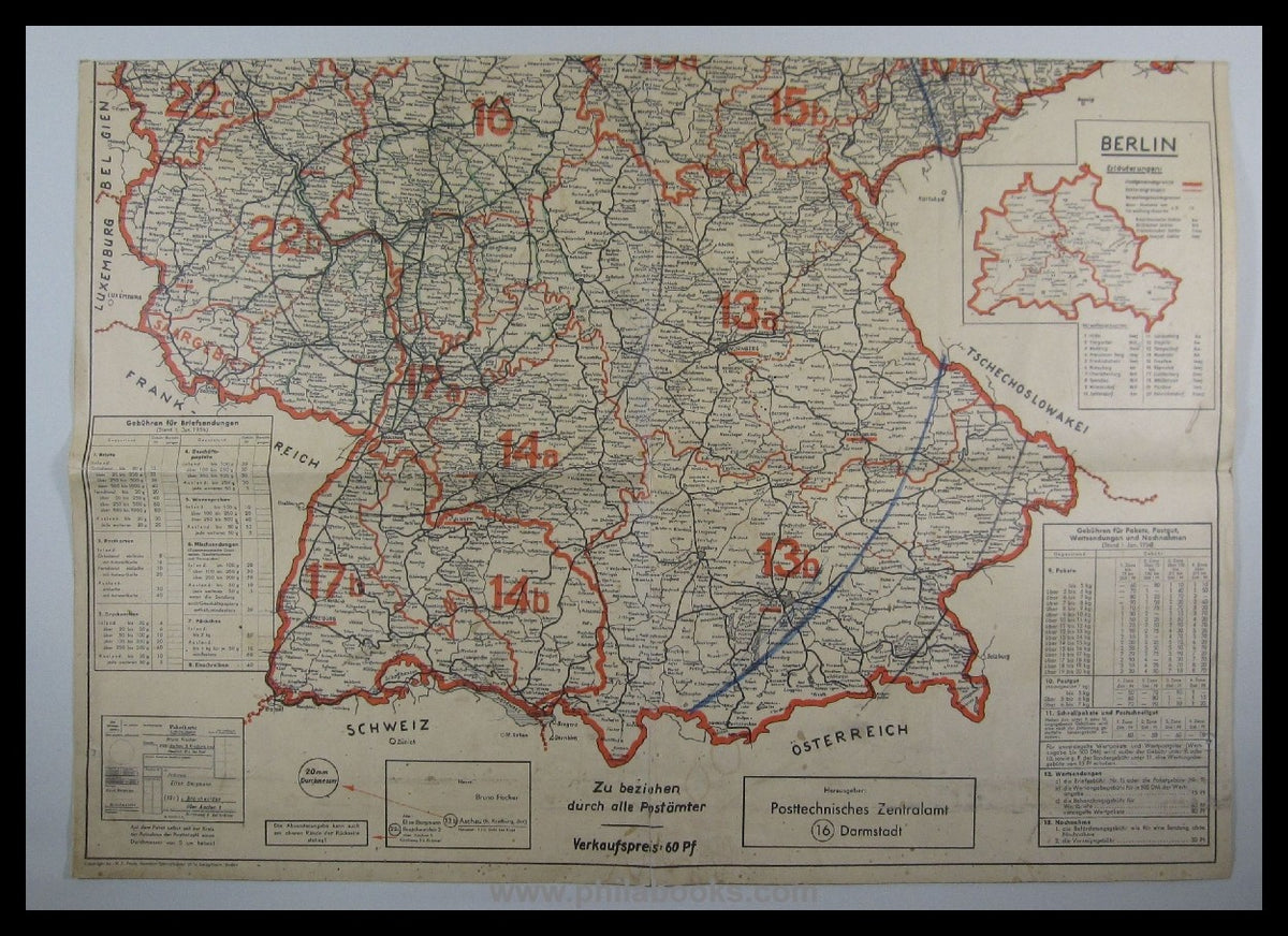 Central Postal Office Darmstadt, postal code area map of the West ...