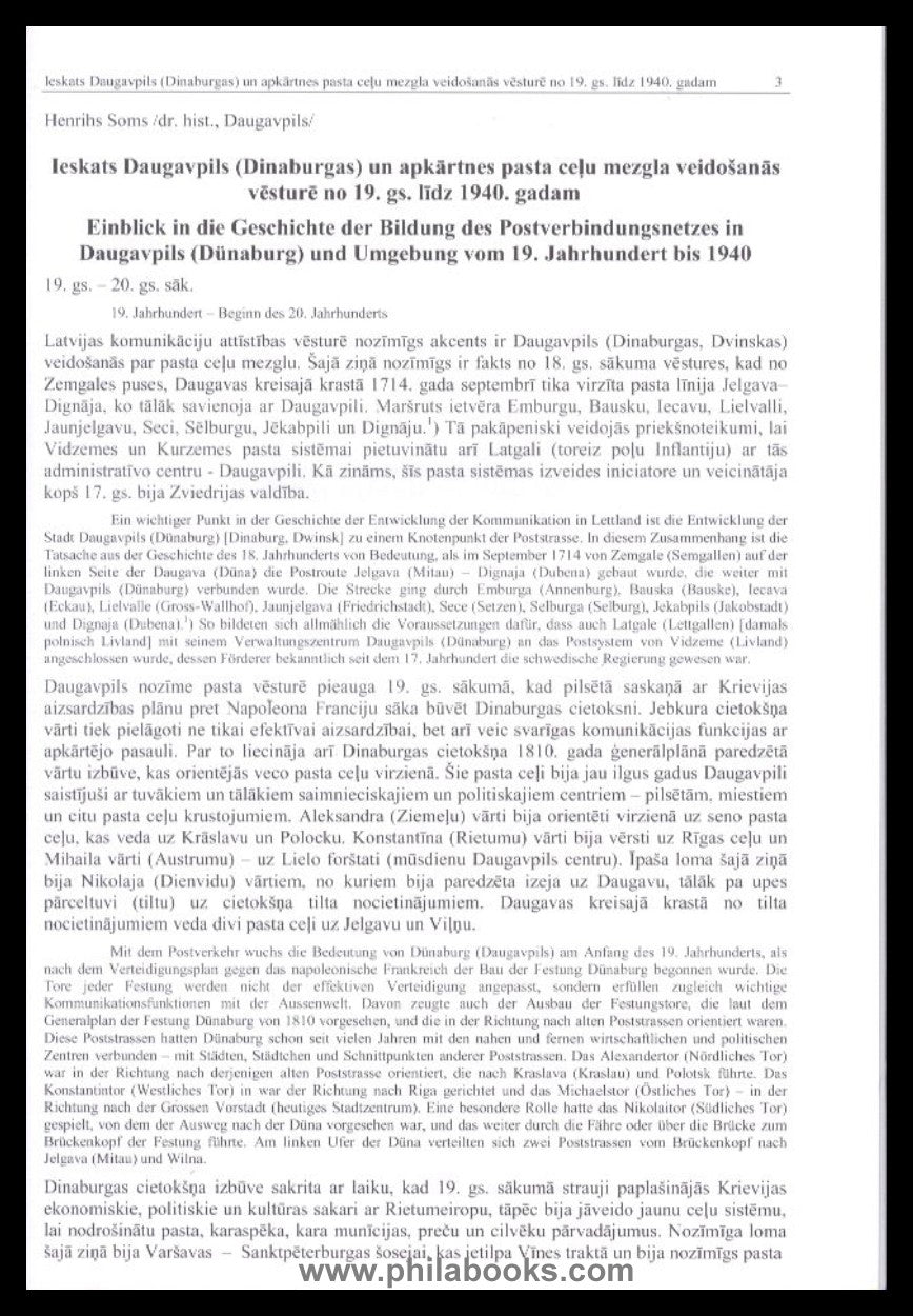 ForGe Lettland, 4. Symposium zur Postgeschichte Lettlands, 2010, 7 ...