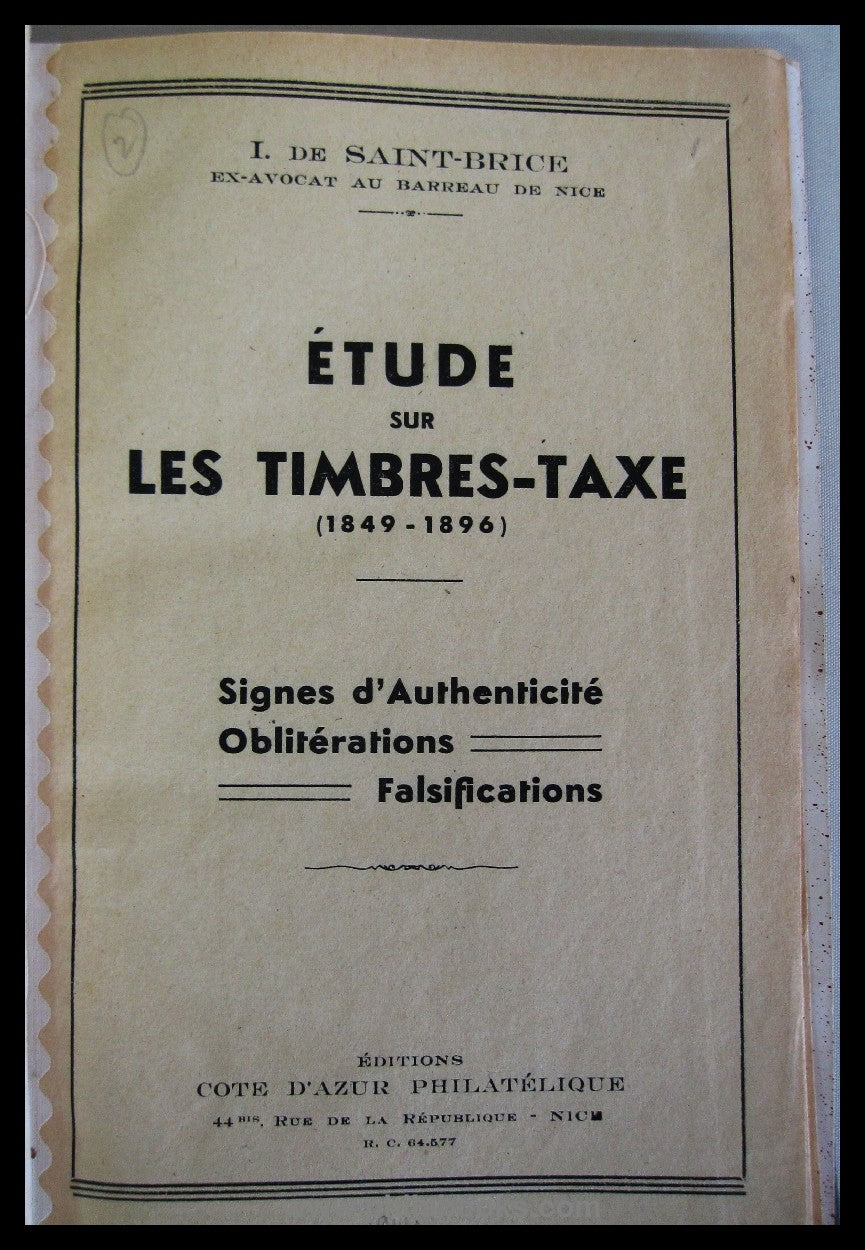 de Saint-Brice, I., Étude sur les Timbres-Taxe (1849-1896), Signes ...