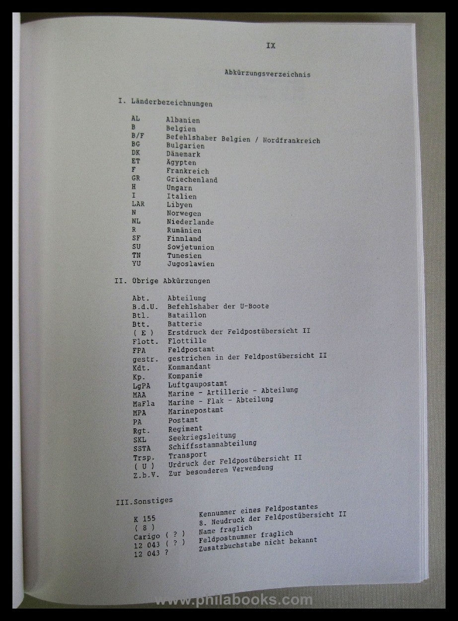 Böhm, K., Feldpostnummern der Landmarineteile, 1. Auflage, 1988, 2 ...