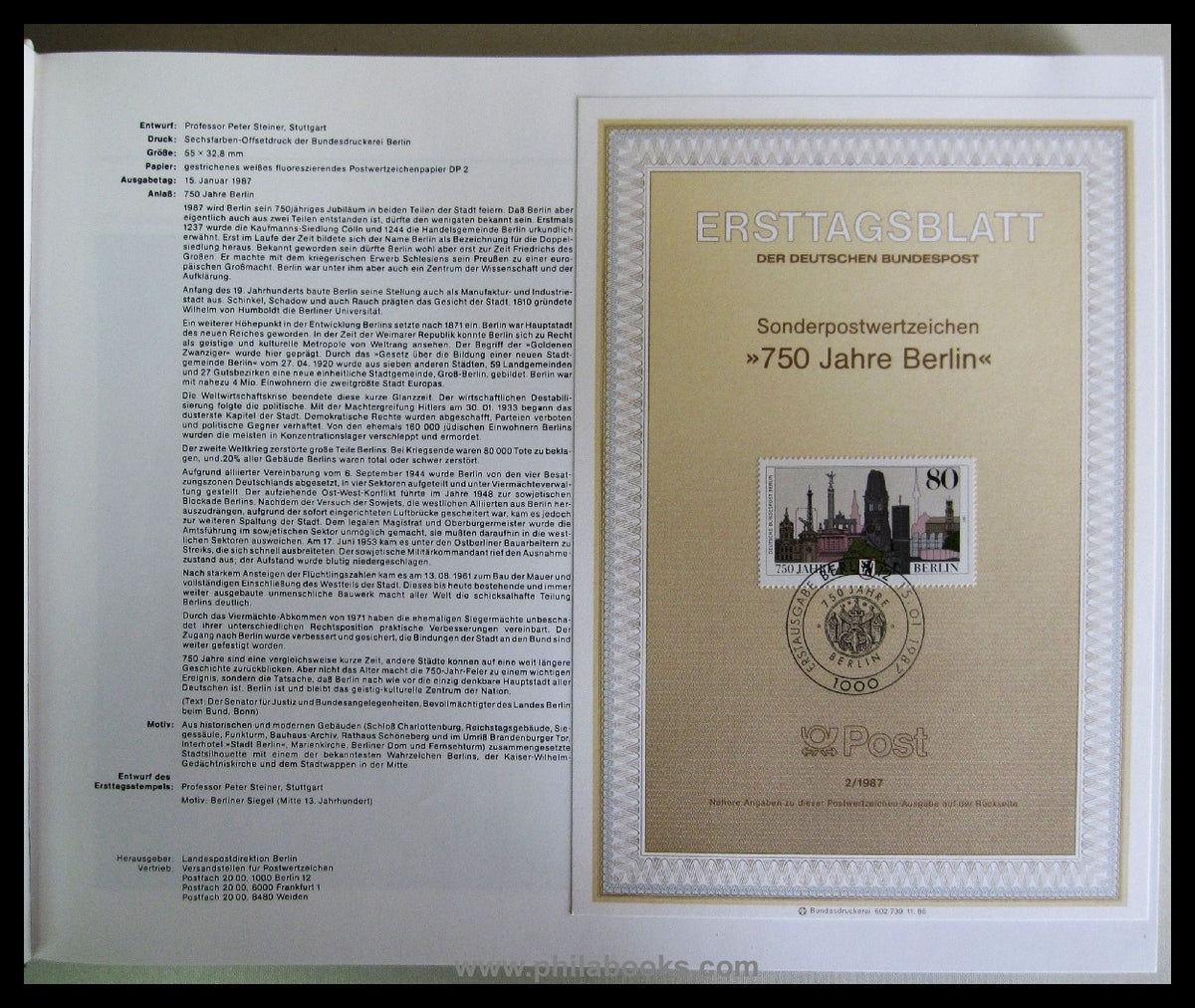 Gnewuch/ Dr. Deutsch/ Grave, Die Post in Berlin 1237-1987, 750 Jah ...