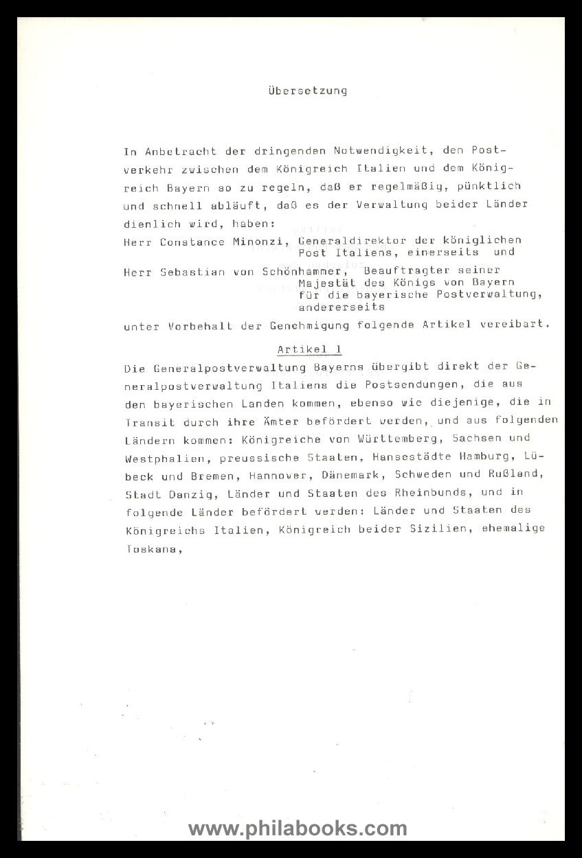 Vertrag über den Postverkehr zwischen dem Königreich Italien und d ...