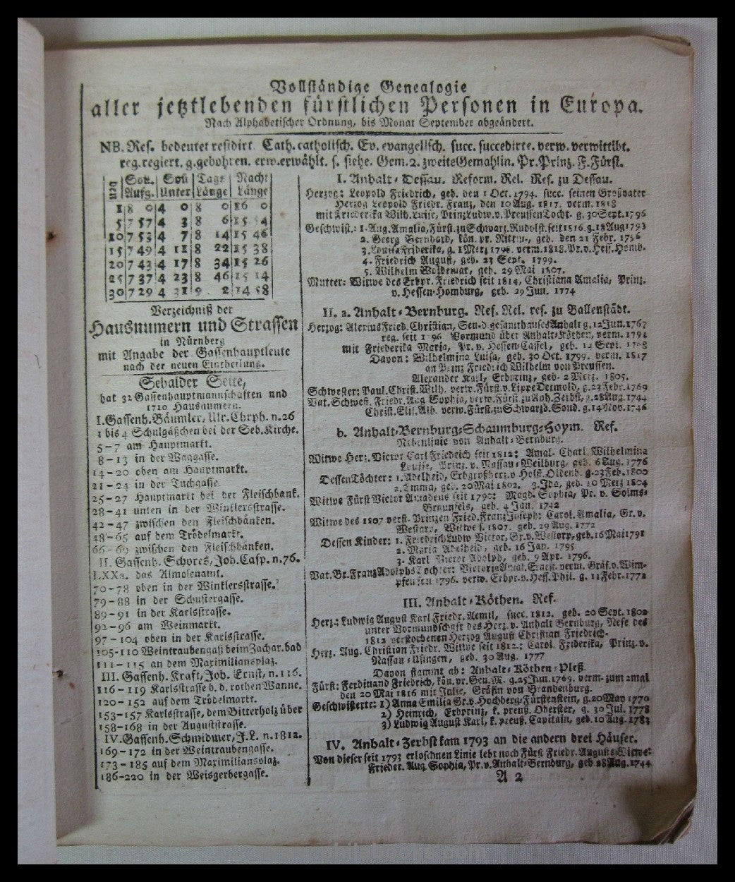 NÜRNBERG: Genealogischer Staats-Calendar auf das Jahr 1819 (….), ' ...