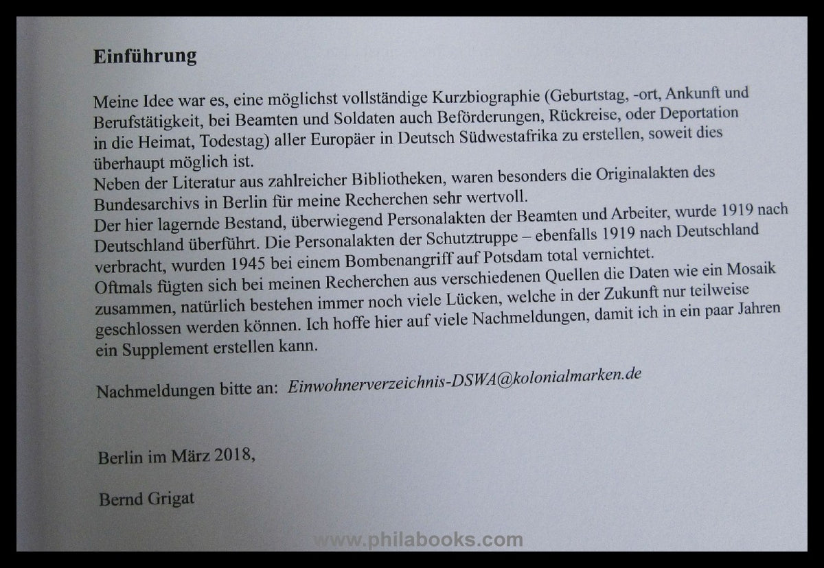 Grigat, B., Europäer in Deutsch-Südwestafrika, ein 'Who is Who' vo ...