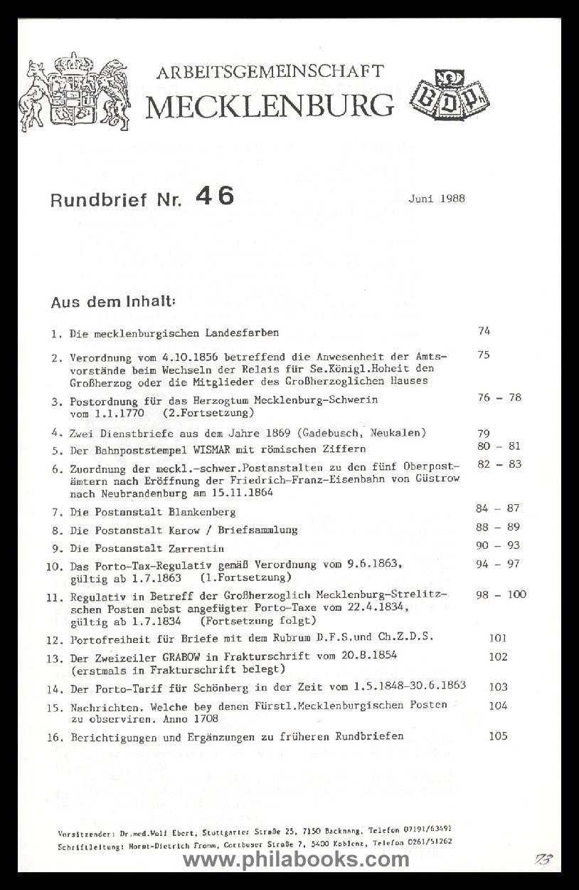 Working Group Mecklenburg Circular No. 46, 1988 ...