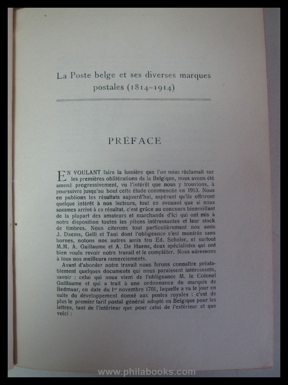 Hanciau, L., La Poste Belge et ses Diverses Marques Postales 1814- ...