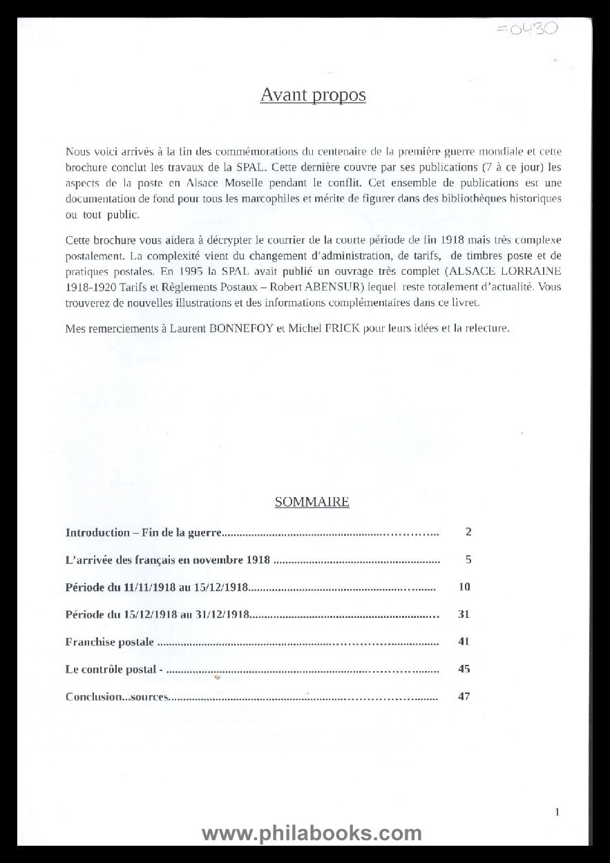 Boutserin, P.: La transition postale en Alsace-Moselle du 11 novem ...