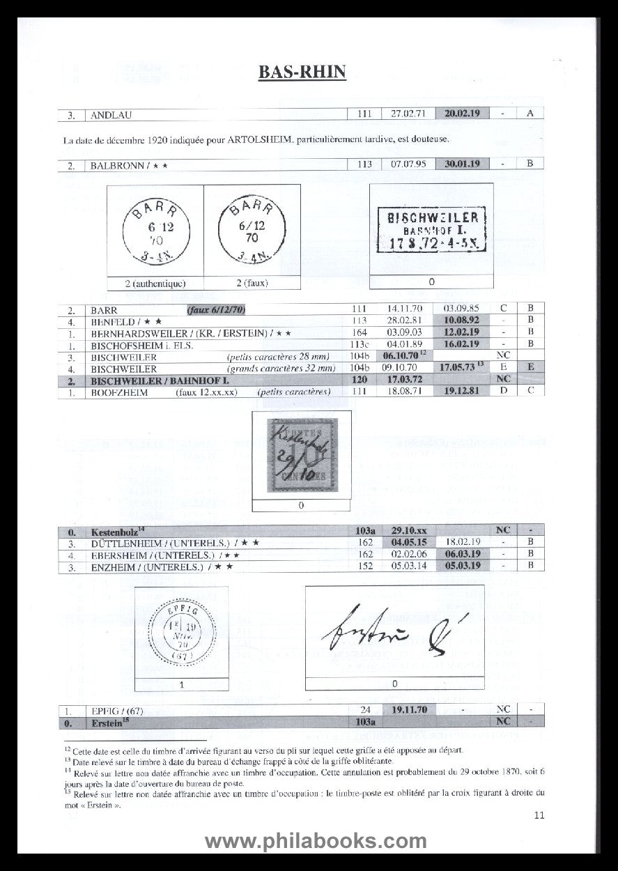 Frick, M./Demeraux, A.: Catalogue des Timbres a Date d'Alsace-Lorr ...