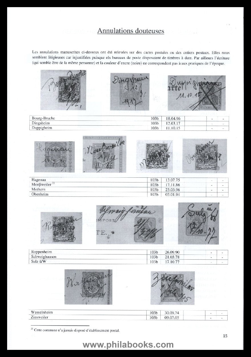 Frick, M./Demeraux, A.: Catalogue des Timbres a Date d'Alsace-Lorr ...