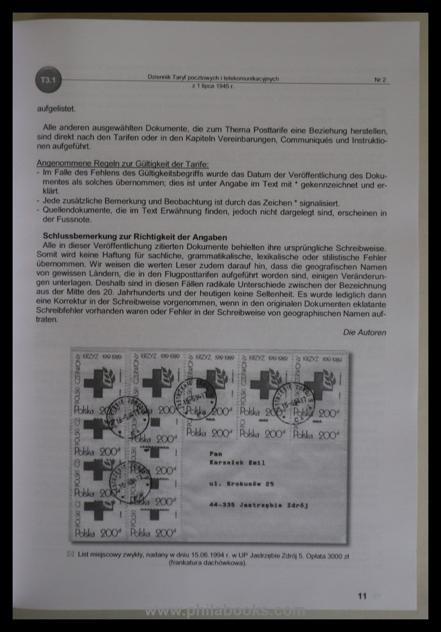Kielbasa-Schoeni/Folta, Taryfy I Cenniki Oplat Poczty Polskiej 194 ...