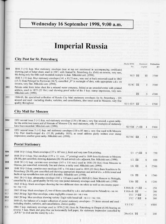 Corinphila, Auktion 105, 1998-09 'Fabergé', Russ. Levante, Russland