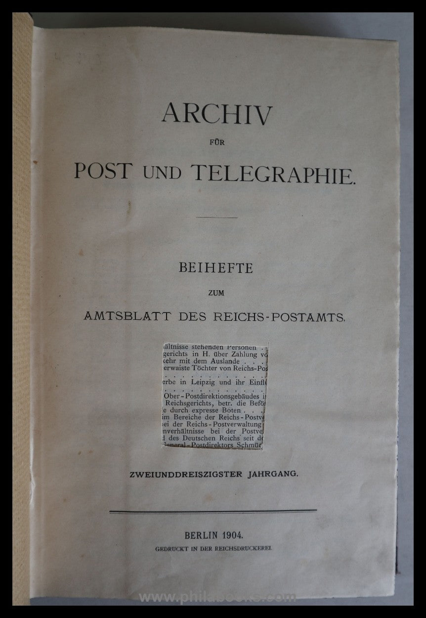 1904, Archiv für Postgeschichte und Telegraphie, Beihefte zum Amts ...