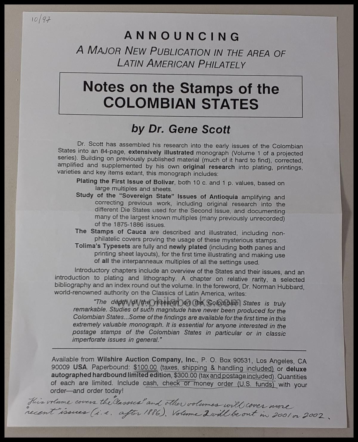 Scott, Dr. Gene: Notes on the Stamps of the Colombian States, Volu ...