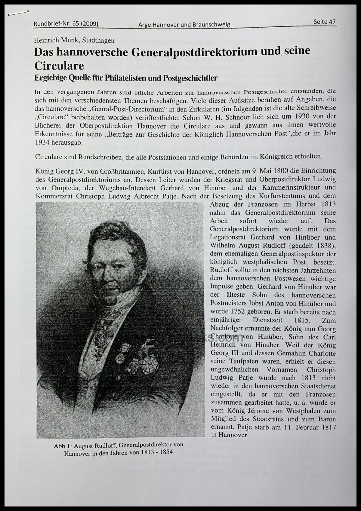 Circulare des Königlich Hannoversches General-Post Directorium mit ...