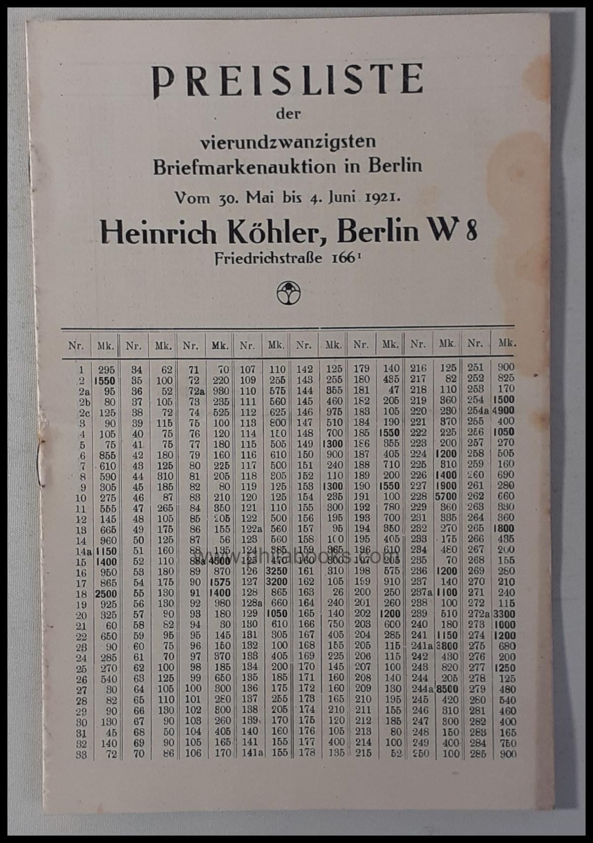 HeinrichKöhler, Auktion 024, 1921-05
