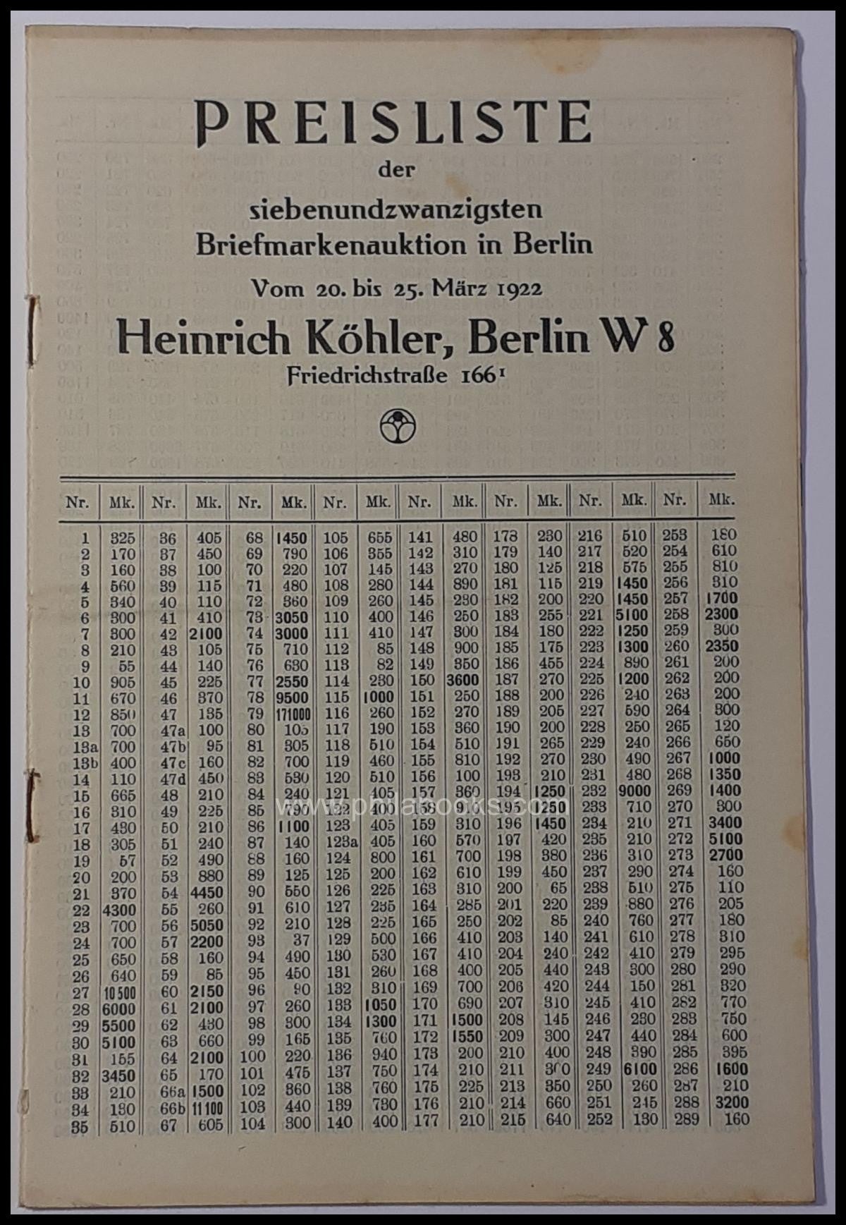 HeinrichKöhler, Auktion 027, 1922-03